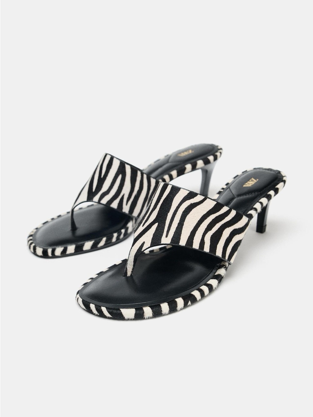 ZARA Zebra Half Hair thong kitten heel sandal